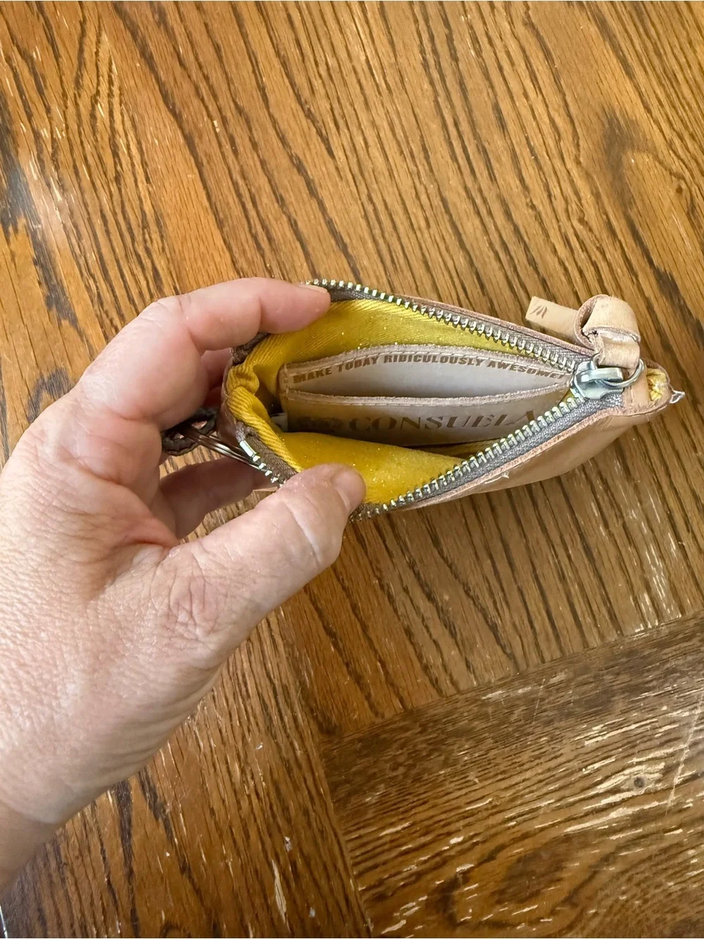 Consuela Tan Leather Zip Pouch with Keyring